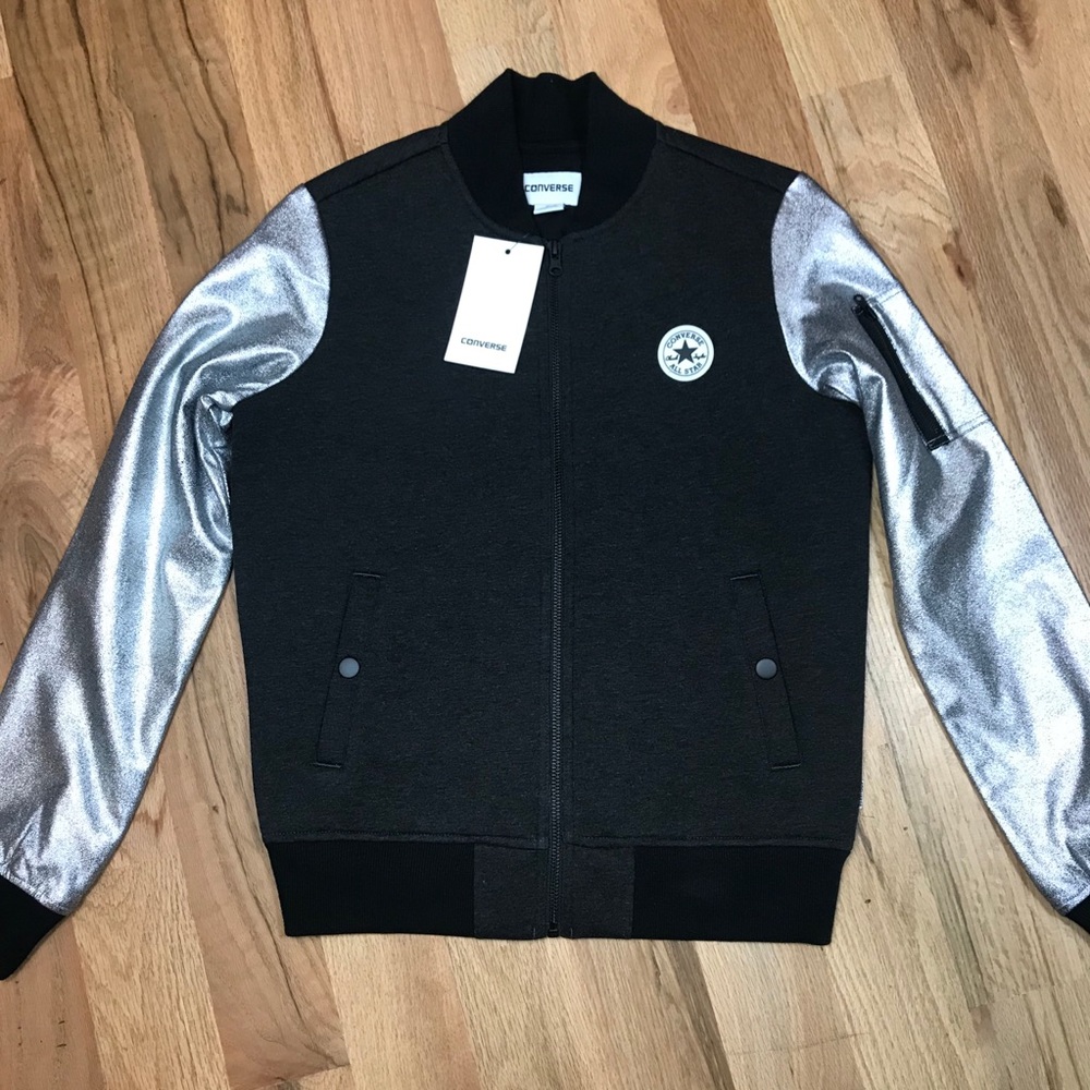 Converse metallic zip up bomber sweater jacket s